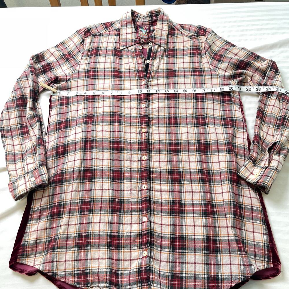 Johnny Was 3J Workshop Lorie Boho Plaid Button Down Embroidered Velvet Back Sz M - Picture 15 of 16